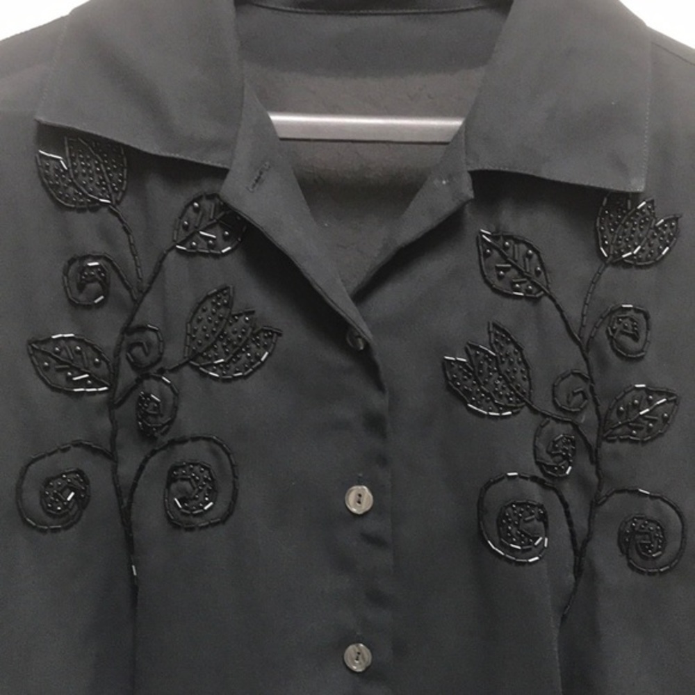 Vintage St Michael sheer black beaded tulips‎ shirt